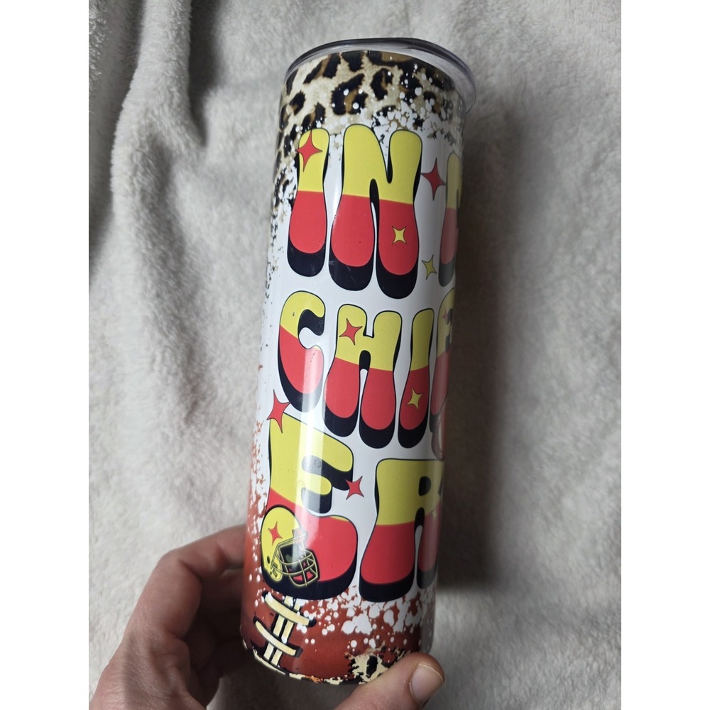 In My Chiefs Era 20oz Skinny Tumbler Football Leopard Print Cup Lid NEW